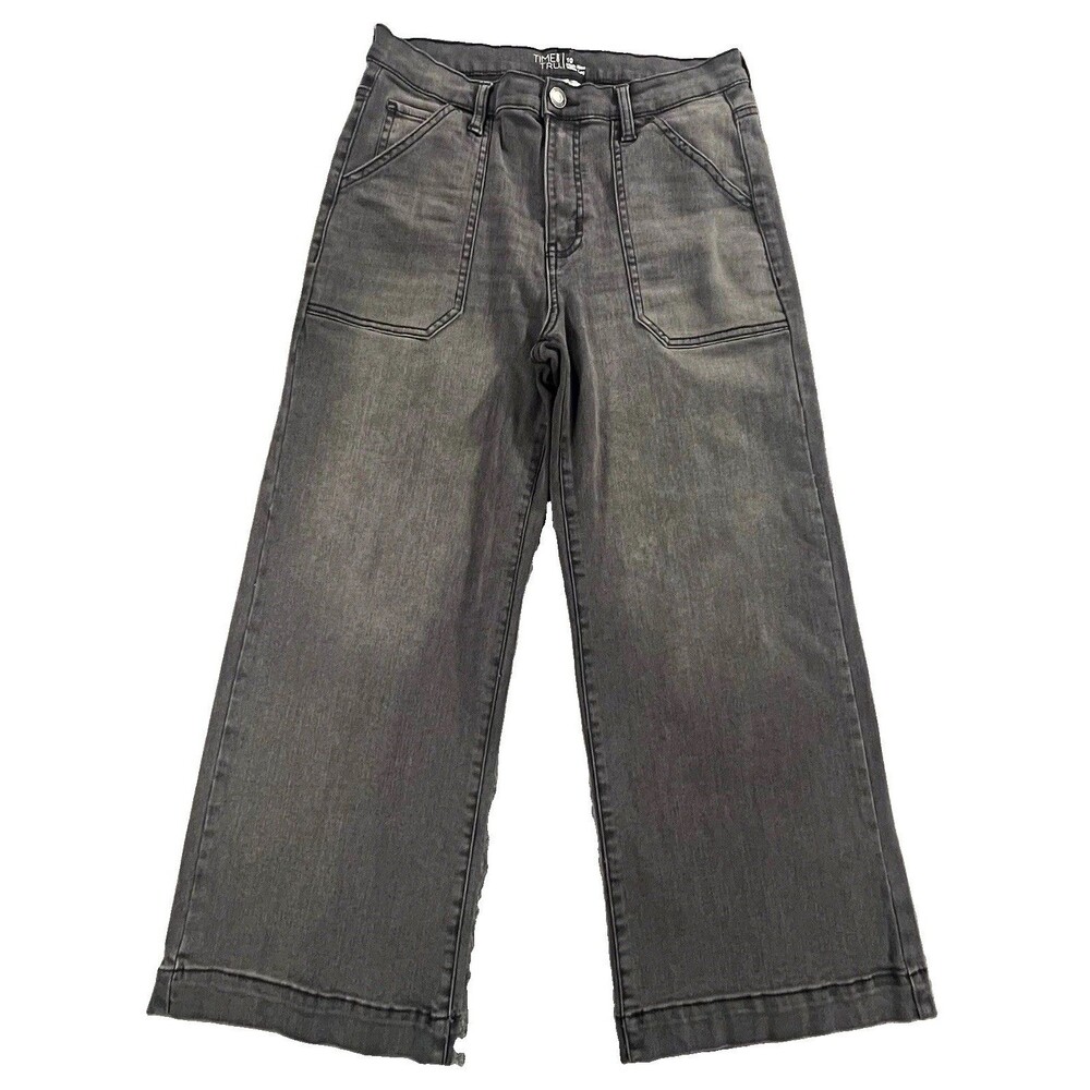 Time and Tru Cropped Mid-Rise Wide-Leg Gray Wash Denim Jeans Sz 10 Stretch